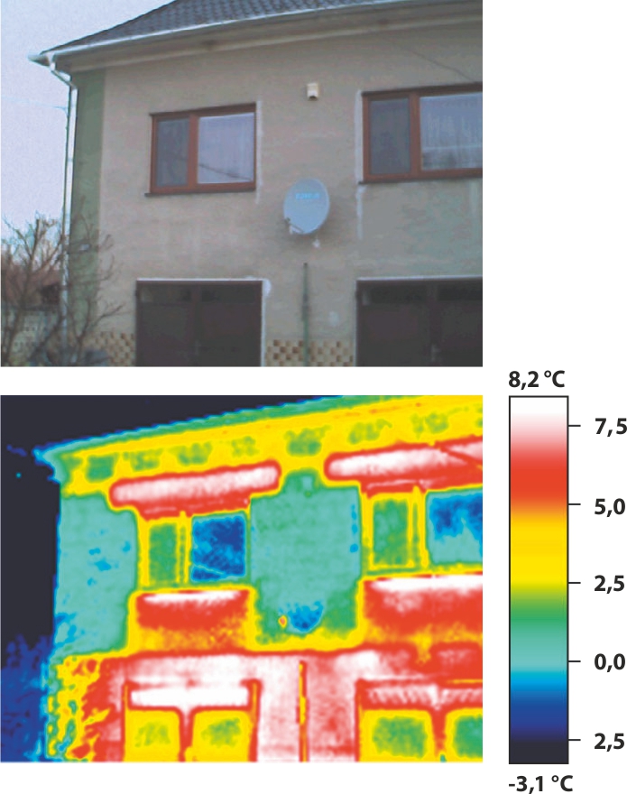Obrázok tepelných strát rodiiného domu - zaznamenané pomocou termokamery
